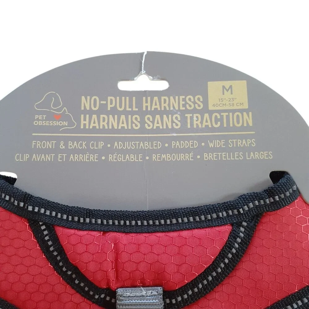 No Pull Dog Harness Size Medium Red Adjustable Padded Vest Walk Pet Obsession